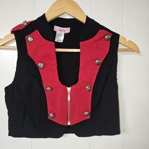 Lydia Women's Black Crop Top with Red Military Detail